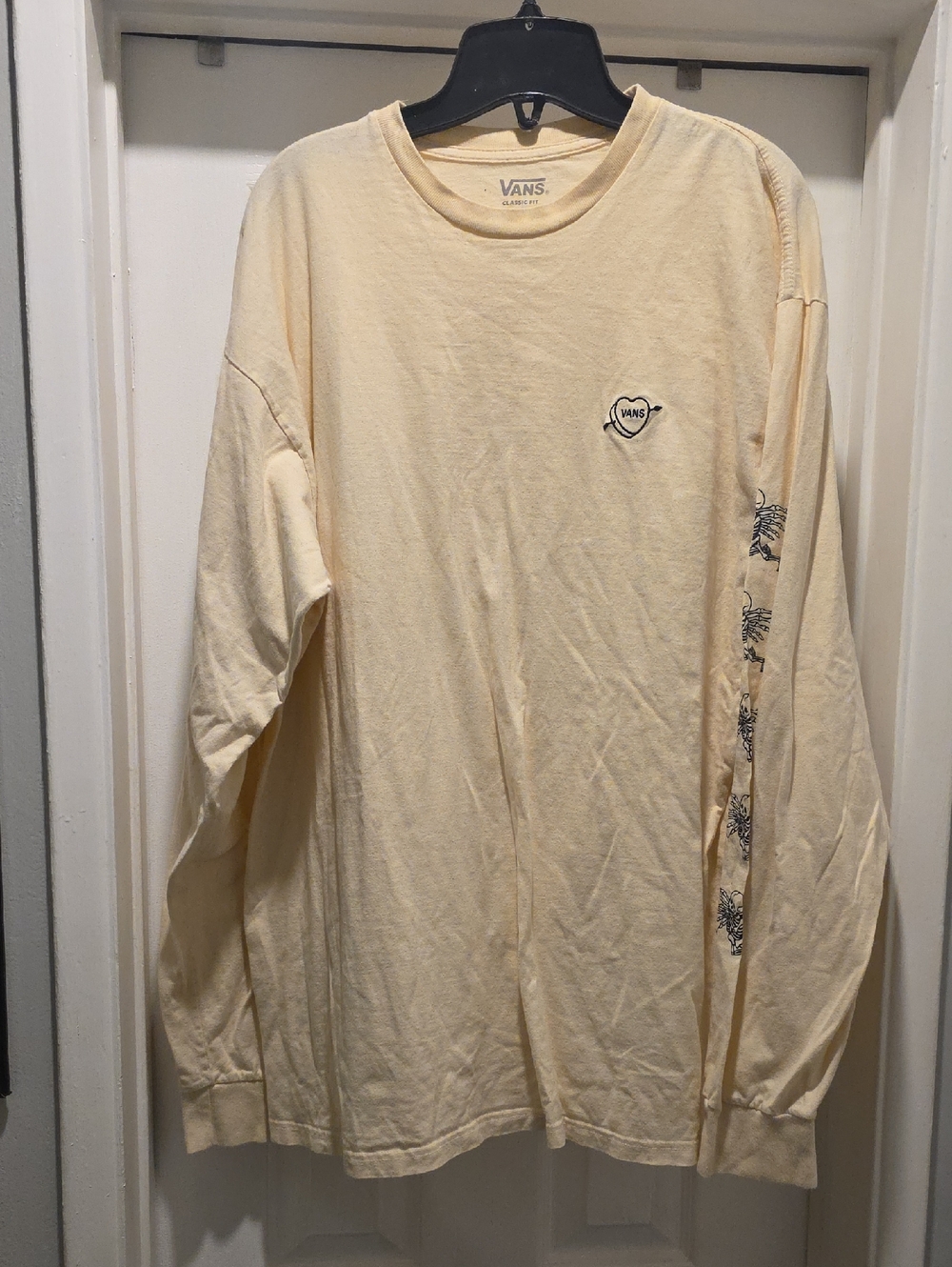 Vans Cream Long Sleeve Tee with Heart Chest Logo